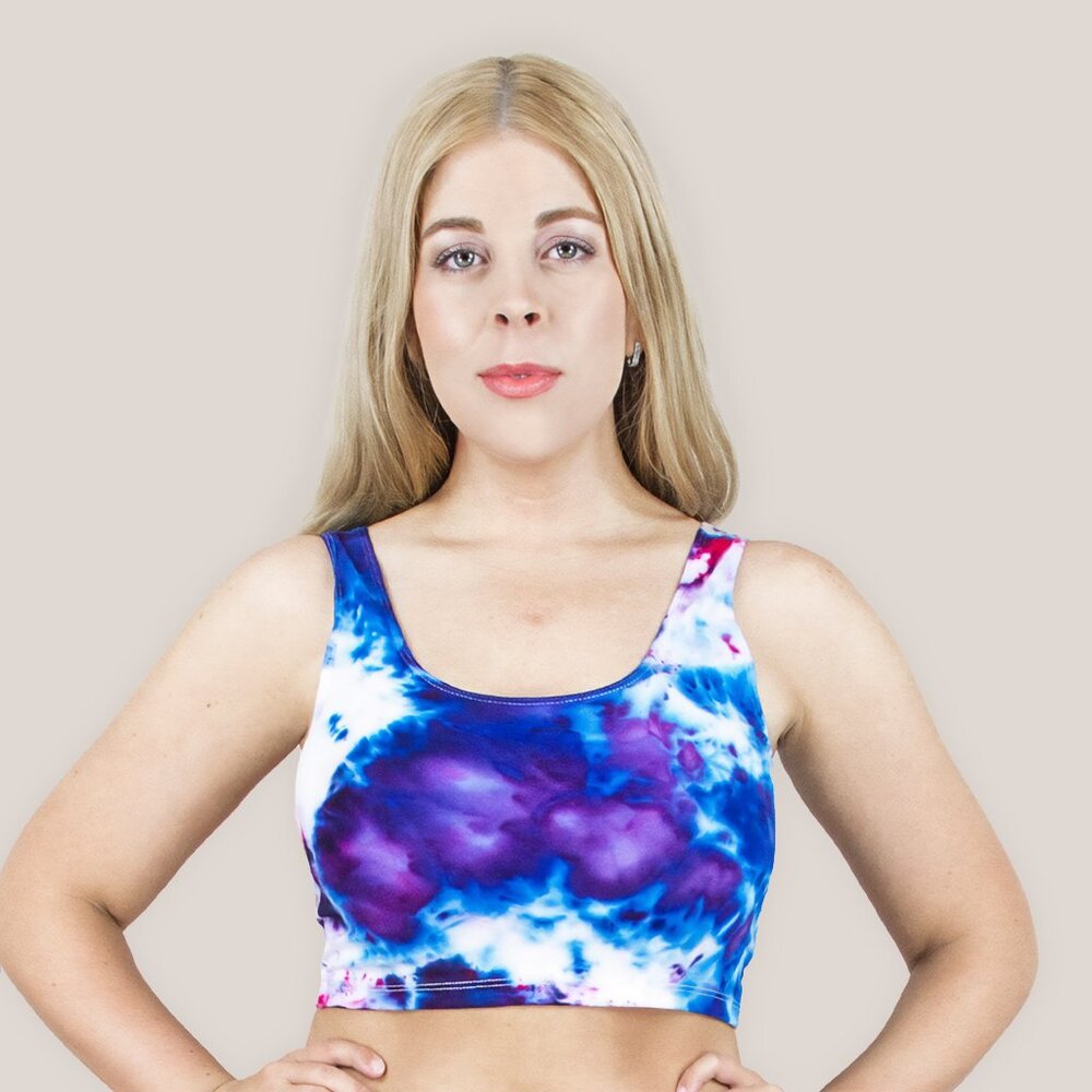 Bryce Dusk Ice Dye Crop Tank | Tie Dye Blue and Purple Cotton Crop Top Hand-Dyed